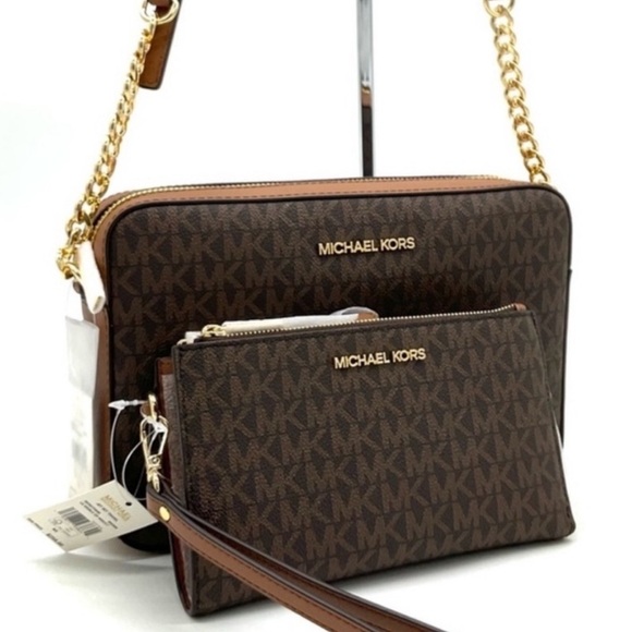 Michael Kors Large EW Crossbody Bag & Large Double Zip Wallet Brown - Picture 1 of 13